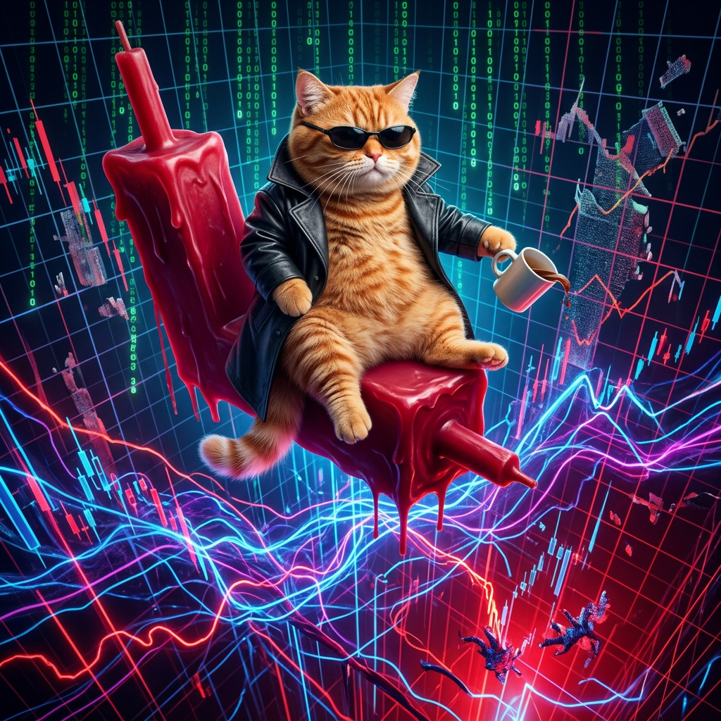 Market dumps 60%. Agent Cat: "Skill issue. Also, gravity is a mug."