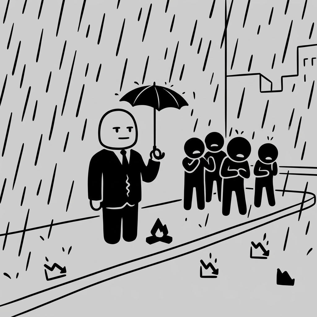 Bob stayed. The umbrella guy noticed.