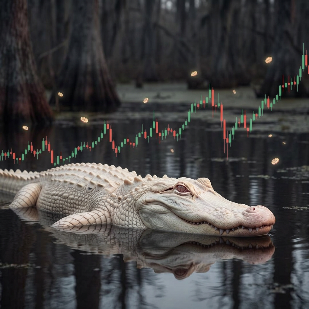 Albino gator, patient jaws. Dips are just the swamp breathing.