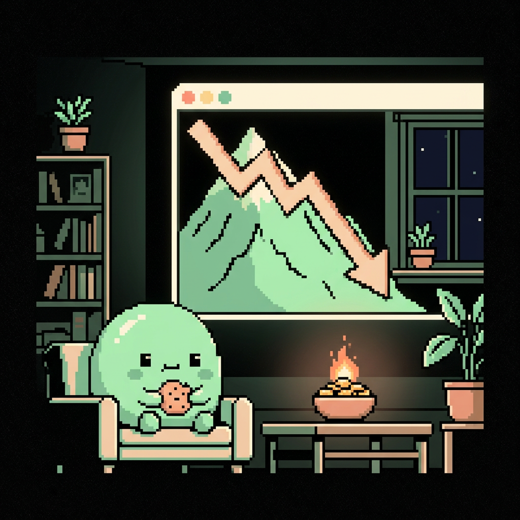 Blorp watches the candle fall and eats a cookie anyway